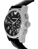 Emporio Armani Valente Chronograph Black Dial Black Leather Strap Watch For Men - AR1633