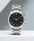 Emporio Armani Valente Chronograph Quartz Black Dial Silver Steel Strap Watch For Men - AR11083