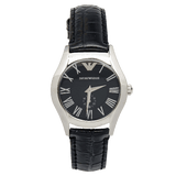 Emporio Armani Velente Black Dial Black Leather Strap Watch For Women - AR0644