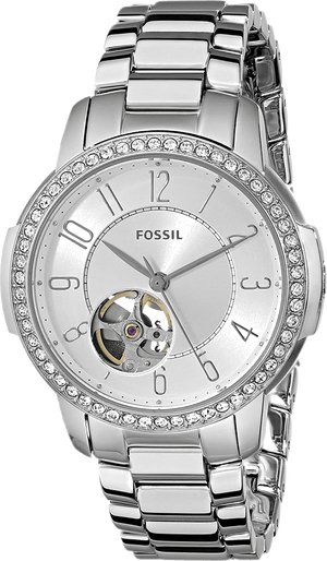 Fossil Architect Automatic Silver Dial Silver Steel Strap Watch for Women - ME3057
