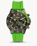 Fossil Bannon Chronograph Grey Dial Green Silicone Strap Watch for Men - BQ2501
