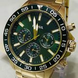 Fossil Bannon Multifunction Chronograph Green Dial Gold Steel Strap Watch for Men - BQ2493