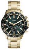 Fossil Bannon Multifunction Chronograph Green Dial Gold Steel Strap Watch for Men - BQ2493