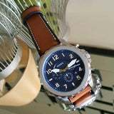 Fossil Bowman Chronograph Blue Dial Brown Leather Strap Watch for Men - FS5602