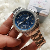 Fossil Bowman Chronograph Blue Dial Silver Steel Strap Watch for Men - FS5604