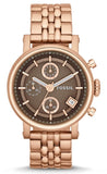 Fossil Boyfriend Chronograph Brown Dial Rose Gold Steel Strap Watch for Women - ES3494