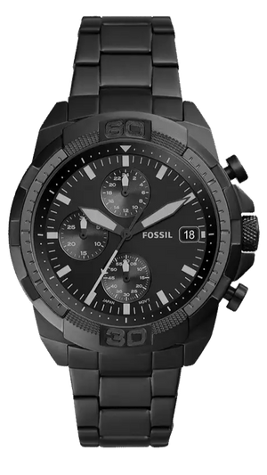 Fossil Bronson Chronograph Black Dial Black Steel Strap Watch for Men - FS5853