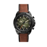 Fossil Bronson Chronograph Black Dial Brown Leather Strap Watch for Men - FS5856