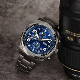 Fossil Bronson Chronograph Blue Dial Grey Steel Strap Watch for Men - FS5711