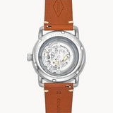 Fossil Commuter Automatic Skeleton Blue Dial Brown Leather Strap Watch for Men - ME3159
