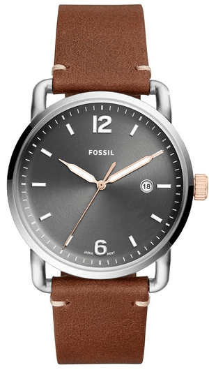 Fossil Commuter Grey Dial Brown Leather Strap Watch for Men - FS5417