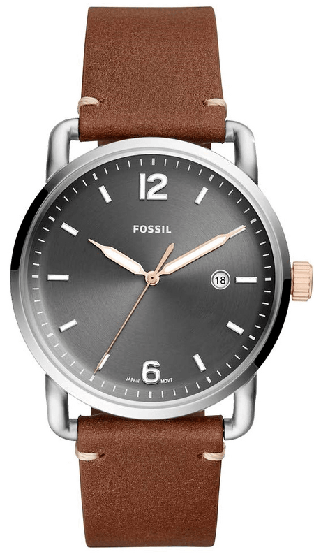Fossil Commuter Grey Dial Brown Leather Strap Watch for Men - FS5417