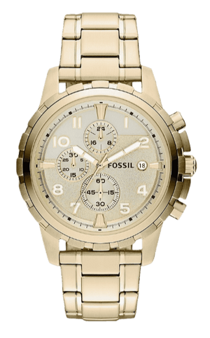 Fossil Dean Chronograph Champagne Dial Gold Steel Strap Watch for Men - FS4867