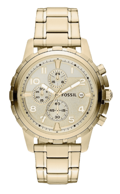 Fossil Dean Chronograph Champagne Dial Gold Steel Strap Watch for Men - FS4867