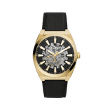 Fossil Everett Automatic Skeleton Black Dial Black Leather Strap Watch for Men - ME3208