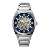 Fossil Everett Automatic Skeleton Blue Dial Silver Steel Strap Watch for Men - ME3220