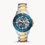 Fossil FB-01 Automatic Skeleton Blue Dial Two Tone Steel Strap Watch for Men - ME3191
