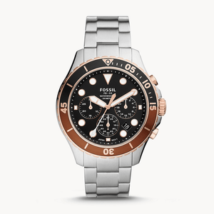 Fossil FB-03 Chronograph Black Dial Silver Steel Strap Watch for Men - FS5768