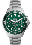 Fossil FB-03 Chronograph Green Dial Silver Steel Strap Watch for Men - FS5726
