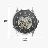 Fossil Forrester Automatic Skeleton Black Dial Silver Steel Strap Watch for Men - ME3180
