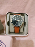 Fossil Forrester Chronograph Blue Dial Brown Leather Strap Watch for Men -  S5607
