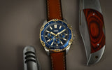 Fossil Garrett Chronograph Blue Dial Brown Leather Strap Watch for Men - FS5625