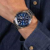 Fossil Garrett Chronograph Blue Dial Silver Steel Strap Watch for Men - FS5623