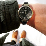 Fossil Georgia Black Dial Black Leather Strap Watch for Women - ES3148