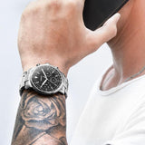 Fossil Goodwin Chronograph Black Dial Silver Steel Strap Watch for Men - FS5412