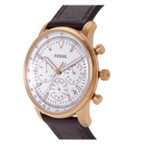 Fossil Goodwin Chronograph White Dial Brown Leather Strap Watch for Men - FS5415