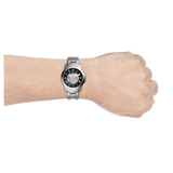 Fossil Grant Automatic Skeleton Black Dial Silver Steel Strap Watch for Men - ME3103