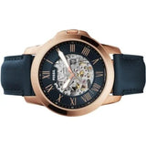 Fossil Grant Automatic Skeleton Blue Dial Blue Leather Strap Watch for Men - ME3102