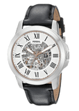 Fossil Grant Automatic Skeleton White Dial Black Leather Strap Watch for Men - ME3101