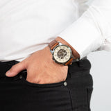 Fossil Grant Automatic White Dial Brown Leather Strap Watch for Men - ME3052