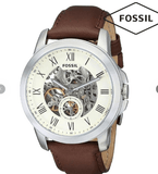 Fossil Grant Automatic White Dial Brown Leather Strap Watch for Men - ME3052
