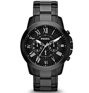 Fossil Grant Chronograph Black Dial Black Steel Strap Watch for Men - FS4832