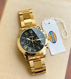 Fossil Grant Chronograph Black Dial Gold Steel Strap Watch for Men - FS4815