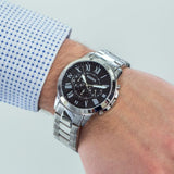 Fossil Grant Chronograph Black Dial Silver Steel Strap Watch for Men - FS4736