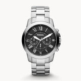Fossil Grant Chronograph Black Dial Silver Steel Strap Watch for Men - FS4736