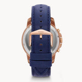 Fossil Grant Chronograph Blue Dial Blue Leather Strap Watch for Men - FS4835