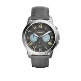 Fossil Grant Chronograph Gunmetal Grey Dial Grey Leather Strap Watch for Men - FS5183