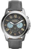 Fossil Grant Chronograph Gunmetal Grey Dial Grey Leather Strap Watch for Men - FS5183