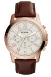 Fossil Grant Chronograph White Dial Brown Leather Strap Watch for Men - FS4991