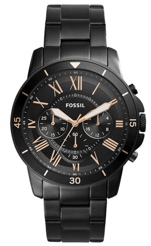 Fossil Grant Sport Chronograph Black Dial Black Steel Strap Watch for Men - FS5374