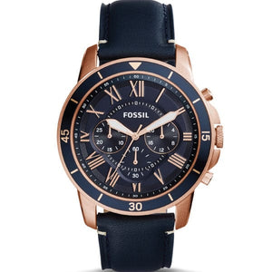 Fossil Grant Sport Chronograph Blue Dial Blue Leather Strap Watch for Men - FS5237