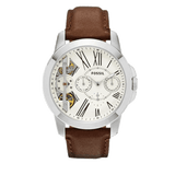 Fossil Grant Twist Multi-Function White Dial Brown Leather Strap Watch for Men - ME1144