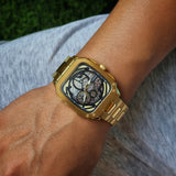 Fossil Inscription Automatic Skeleton Black Dial Gold Steel Strap Watch for Men - BQ2573