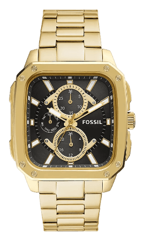 Fossil Inscription Multifunction Black Dial Gold Steel Strap Watch for Men - BQ2656