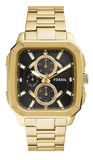 Fossil Inscription Multifunction Black Dial Gold Steel Strap Watch for Men - BQ2656