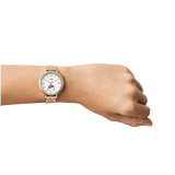 Fossil Jacqueline Analog Moonphase Mother of Pearl White Dial Rose Gold Steel Strap Watch for Women - ES5165